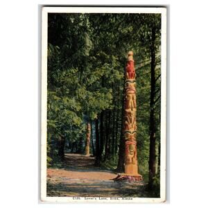 Vintage Lover's Lane Totem Poles Postcard Sitka Alaska HH T Co